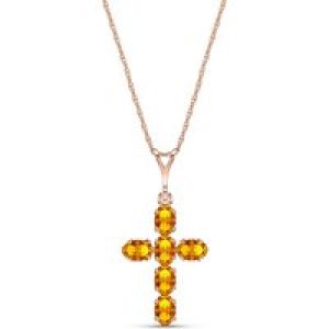 Citrine Diana Contemporary Cross Pendant Necklace in 9ct Rose Gold