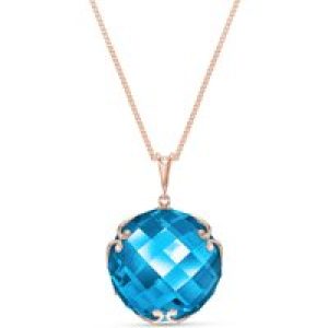 Blue Topaz Beatrix Round Chequer Pendant Necklace in 9ct Rose Gold