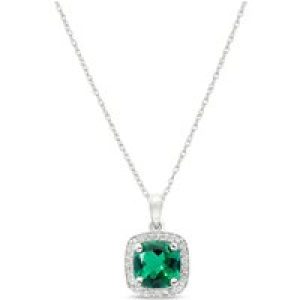 Emerald & Diamond Imogen Statement Halo Pendant Necklace in 9ct White Gold