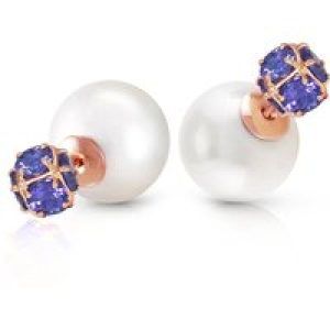 Pearl & Tanzanite Leah Detailed Stud Earrings in 9ct Rose Gold