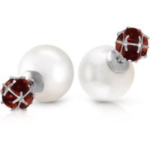 Pearl & Garnet Leah Detailed Stud Earrings in 9ct White Gold