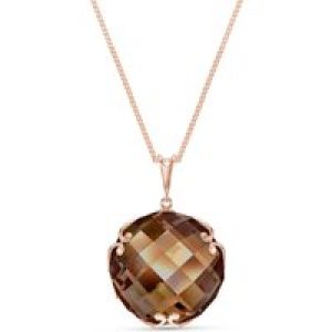 Smoky Quartz Beatrix Round Chequer Pendant Necklace in 9ct Rose Gold