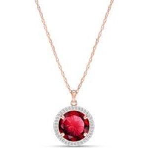 Ruby & Diamond Octavia Halo Pendant Necklace in 9ct Rose Gold