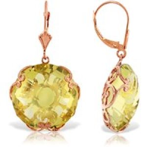 Lemon Quartz Maeve Ornate Chequer Drop Earrings in 9ct Rose Gold
