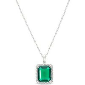 Emerald & Diamond Lilibet Signature Halo Pendant Necklace in 9ct White Gold