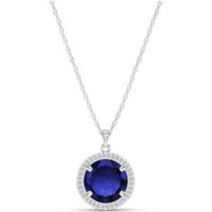 Sapphire & Diamond Octavia Halo Pendant Necklace in 9ct White Gold