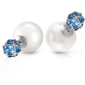 Pearl & Blue Topaz Leah Detailed Stud Earrings in 9ct White Gold