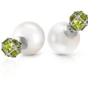 Pearl & Peridot Leah Detailed Stud Earrings in 9ct White Gold