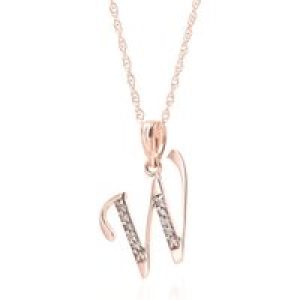 Letter W Diamond Classic Initial Pendant Necklace in 9ct Rose Gold