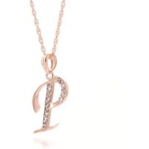 Letter P Diamond Classic Initial Pendant Necklace in 9ct Rose Gold