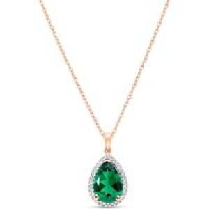 Emerald & Diamond Cerise Prominent Halo Pendant Necklace in 9ct Rose Gold