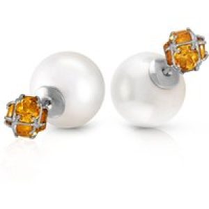 Pearl & Citrine Leah Detailed Stud Earrings in 9ct White Gold