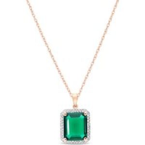 Emerald & Diamond Lilibet Signature Halo Pendant Necklace in 9ct Rose Gold