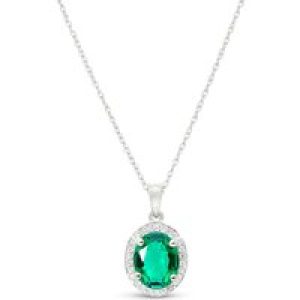 Emerald & Diamond Eve Halo Pendant Necklace in 9ct White Gold