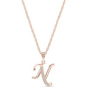 Letter N Diamond Classic Initial Pendant Necklace in 9ct Rose Gold