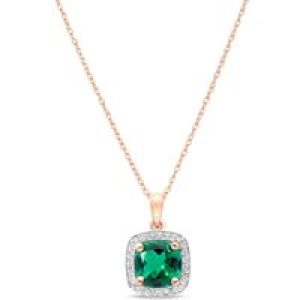 Emerald & Diamond Imogen Statement Halo Pendant Necklace in 9ct Rose Gold