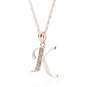Letter K Diamond Classic Initial Pendant Necklace in 9ct Rose Gold