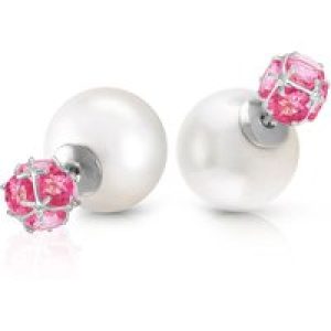 Pearl & Pink Topaz Leah Detailed Stud Earrings in 9ct White Gold