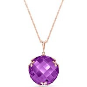 Amethyst Beatrix Round Chequer Pendant Necklace in 9ct Rose Gold
