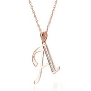 Letter A Diamond Classic Initial Pendant Necklace in 9ct Rose Gold