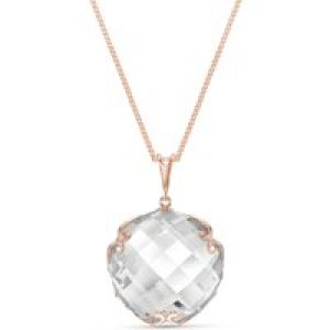 White Topaz Beatrix Round Chequer Pendant Necklace in 9ct Rose Gold