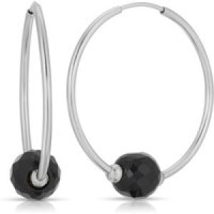 Black Onyx Lyra Ball Hoop Earrings in 9ct White Gold