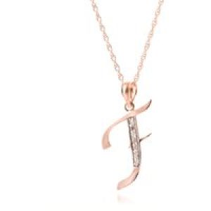 Letter F Diamond Classic Initial Pendant Necklace in 9ct Rose Gold