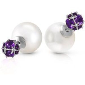 Pearl & Amethyst Leah Detailed Stud Earrings in 9ct White Gold