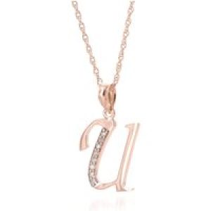 Letter U Diamond Classic Initial Pendant Necklace in 9ct Rose Gold