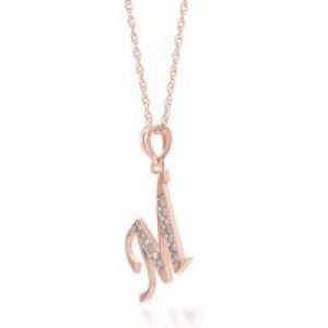 Letter M Diamond Classic Initial Pendant Necklace in 9ct Rose Gold