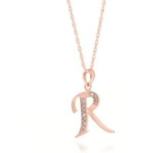 Letter R Diamond Classic Initial Pendant Necklace in 9ct Rose Gold