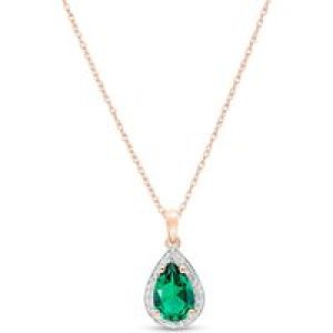 Emerald & Diamond Cerise Halo Pendant Necklace in 9ct Rose Gold