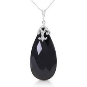 Black Onyx Susannah Signature Filigree Drop Pendant Necklace in 9ct White Gold