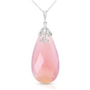 Pink Chalcedony Susannah Signature Filigree Drop Pendant Necklace in 9ct White Gold