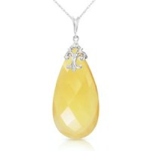 Yellow Onyx Susannah Signature Filigree Drop Pendant Necklace in 9ct White Gold