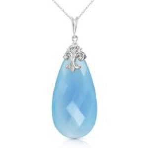 Blue Chalcedony Susannah Signature Filigree Drop Pendant Necklace in 9ct White Gold