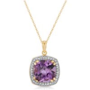 Amethyst & Diamond Imogen Statement Halo Pendant Necklace in 9ct Gold