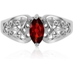 Garnet Angelica Filigree Art Deco Ring in 18ct White Gold