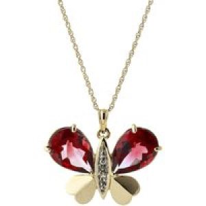 Garnet & Diamond Vera Butterfly Unique Pendant Necklace in 9ct Gold