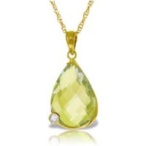 Lemon Quartz & Diamond Salma Dimensional Embellished Pendant Necklace in 9ct Gold