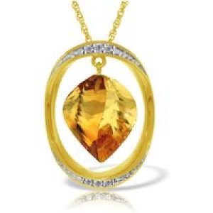 Citrine & Diamond Laurie Contemporary Embellished Pendant Necklace in 9ct Gold