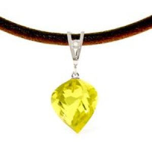 Lemon Quartz & Diamond Aveline Dimensional Choker Pendant Necklace in 9ct White Gold