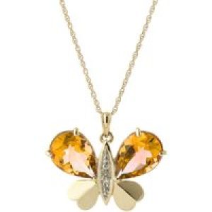 Citrine & Diamond Vera Butterfly Unique Pendant Necklace in 9ct Gold