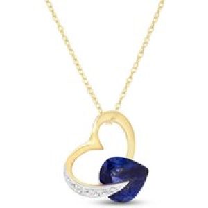 Sapphire & Diamond Laurel Open Work Embellished Pendant Necklace in 9ct Gold