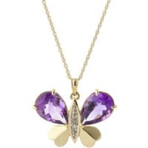 Amethyst & Diamond Vera Butterfly Unique Pendant Necklace in 9ct Gold