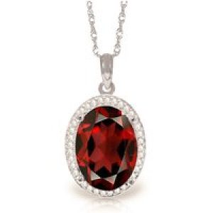 Garnet & Diamond Eve Prominent Halo Pendant Necklace in 9ct White Gold