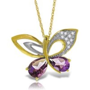 Amethyst & Diamond Verity Abstract Butterfly Pendant Necklace in 9ct Gold