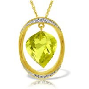 Lemon Quartz & Diamond Laurie Contemporary Embellished Pendant Necklace in 9ct Gold