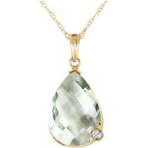 Green Amethyst & Diamond Salma Dimensional Embellished Pendant Necklace in 9ct Gold