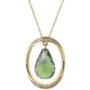 Green Amethyst & Diamond Laurie Dimensional Embellished Pendant Necklace in 9ct Gold